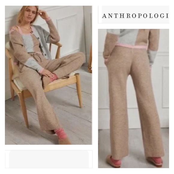ANTHROPOLOGIE by Saturday/Sunday Dina Lounge Ribbed Knit Cozy Pants Beige Size S - Picture 4 of 12